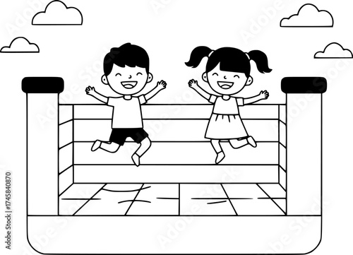 two children jumping in a bouncy castle