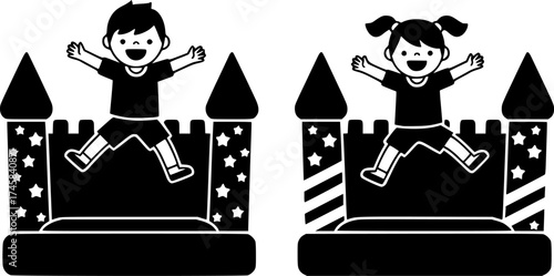 two children jumping in a bouncy castle