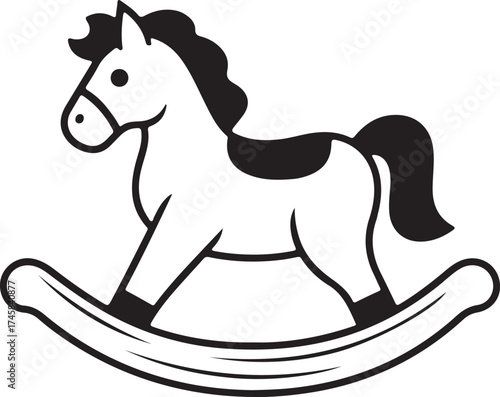 Charming hand drawn black and white rocking horse toy iconic childhood playtime nostalgia fun