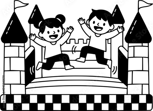 two children jumping in a bouncy castle