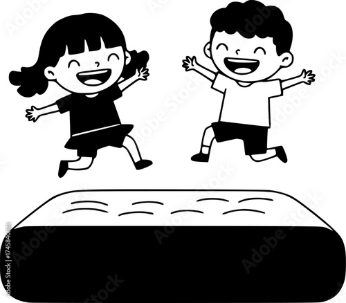 two children jumping in a bouncy castle