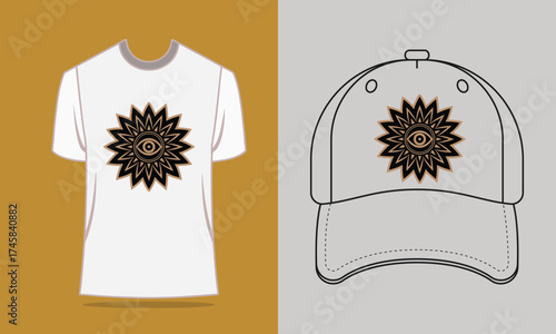 T Shirt Baseball Cap with Eye Mandala Graphic vector