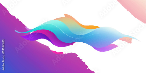 Vector illustration of the world map with a colorful rainbow wave design and blue light backdrop