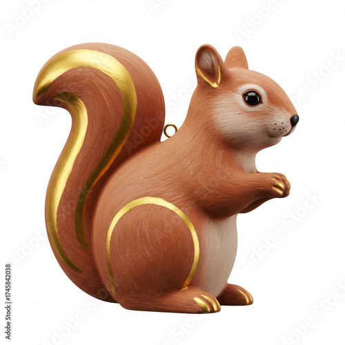 Cute squirrel ornament with golden accents for Christmas tree decoration  
