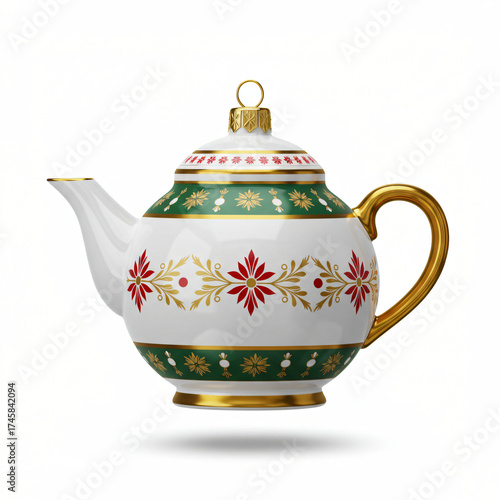 Opulent New Year's Ornament   in the form of a Teapot: imitation  Porcelain Finish with Gold  