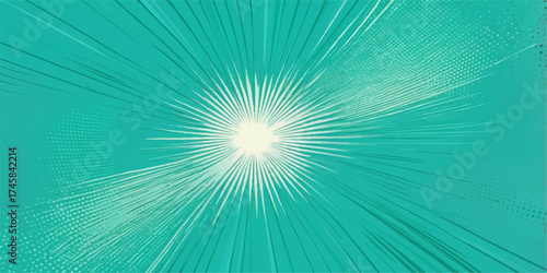 Bright blue rays burst from a central star design, creating an abstract sunlight pattern against a deep sky background