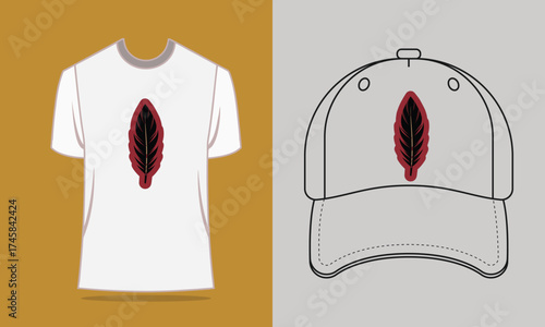 T shirt baseball cap with red feather graphic vector