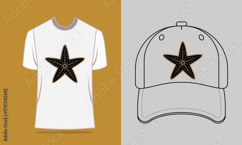 T shirt baseball cap with starfish graphic vector