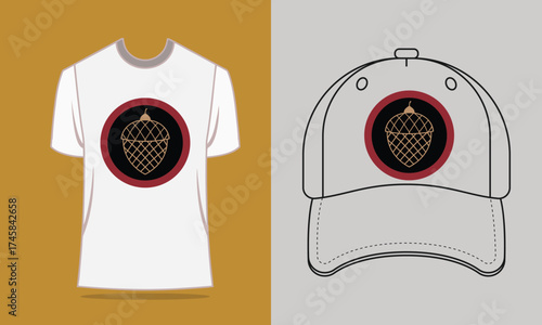 T Shirt Baseball Cap with Stylized Acorn Graphic t-shirt