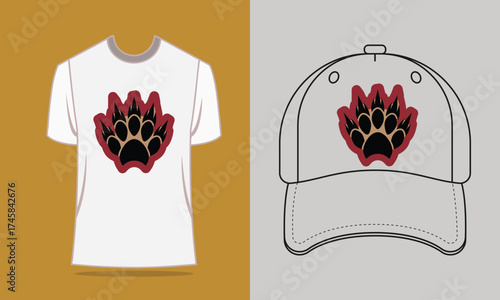 T shirt baseball cap with stylized bear claw mark graphic print