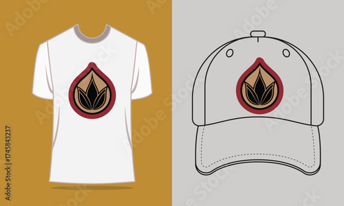 T shirt baseball cap with teardrop lotus logo vector