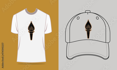 T shirt baseball cap with torch graphic flame fire