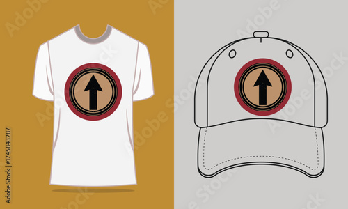 T shirt baseball cap with upward arrow graphic direction symbol