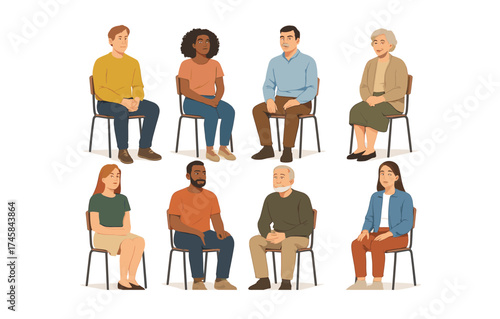 Diverse group of people in therapy session on chairs