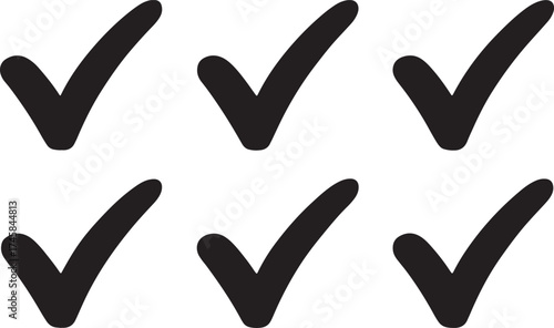 Six black check marks on a white background tick correct