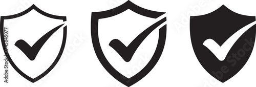 Three shield icons with checkmarks in varying styles security protection