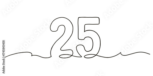 Stylish one line drawing of number 25