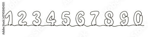 Single line numbers set from 0 to 9 in monoline minimal style