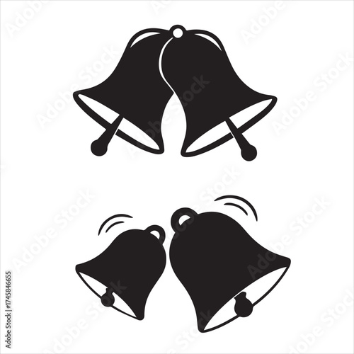 Two classic bells with ornate handles rendered as a clean vector graphic isolated on transparent background