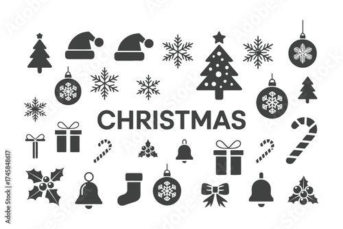 Christmas themed icon set on a white background