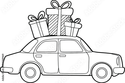 Car with christmas gift isolated on white background vector