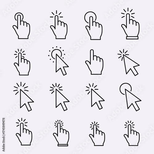 Collection of hand cursor icons displaying different pointing gestures