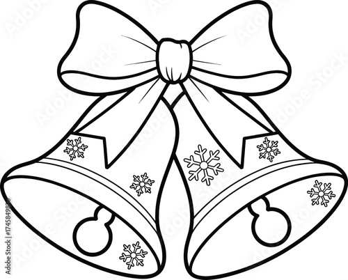 Christmas bells coloring page isolated on white background