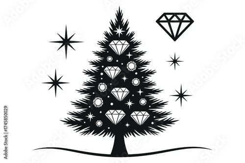 Christmas tree with diamonds isolated on white background