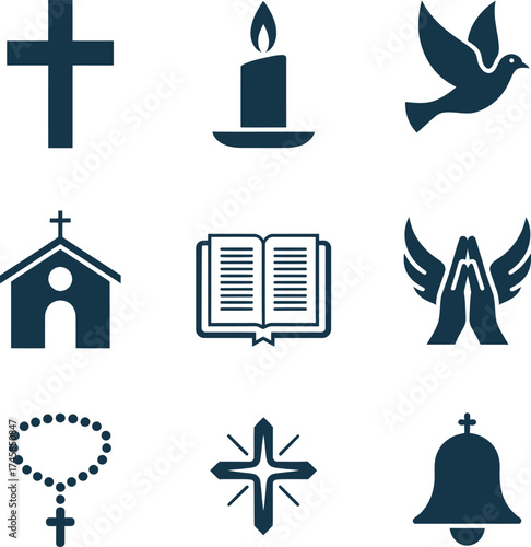 Dark Blue Religious Symbols and Icons set