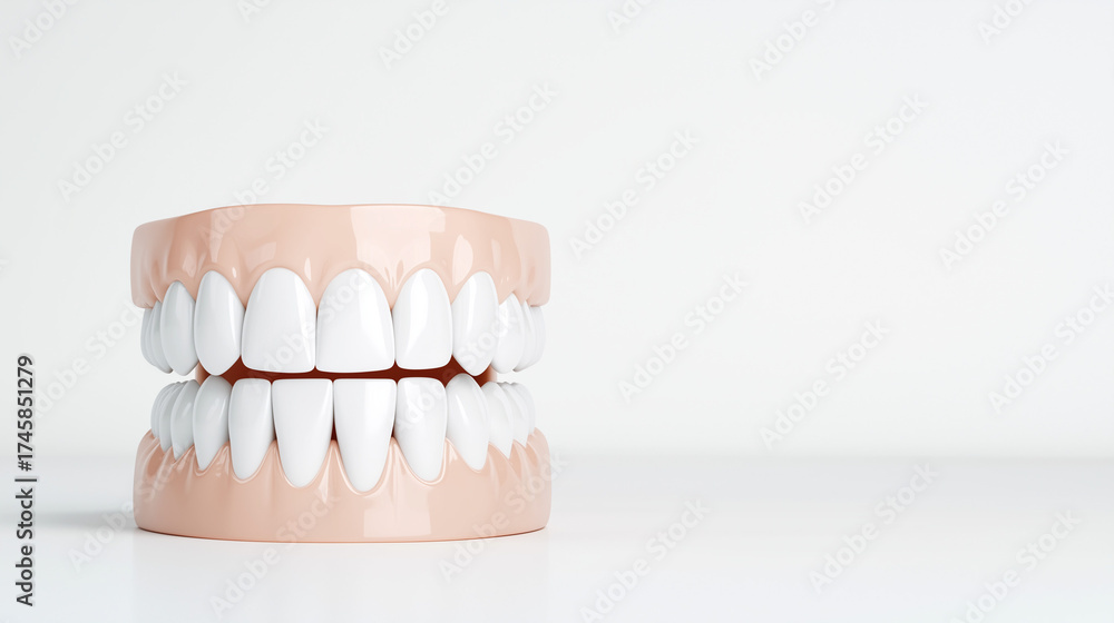 Obraz premium Dental model with white teeth on a minimalist background 