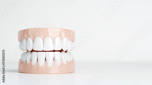 Dental model with white teeth on a minimalist background  