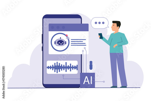 Voice assistants powered by AI, vector illustration.