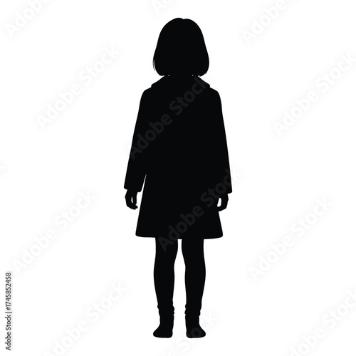 A striking black silhouette of a young girl standing elegantly silhouette