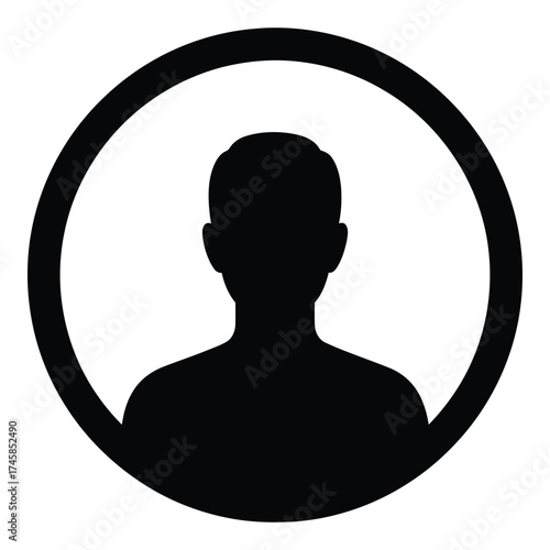 Simple black circle containing head and shoulders a striking silhouette