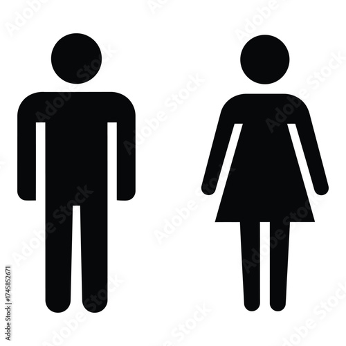 Simple black male and female figures representing restroom signage silhouette