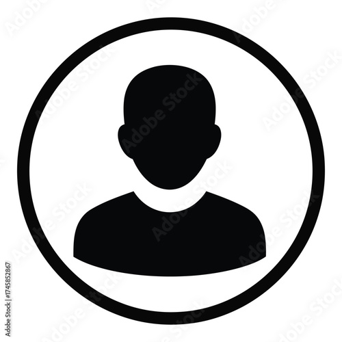 Simple black and white profile icon in a circular frame silhouette