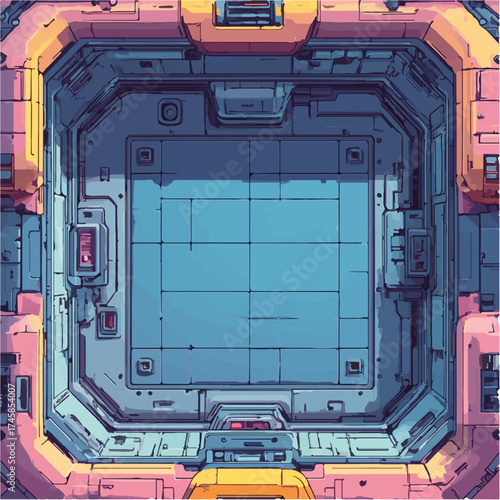 Vektorgrafik zum Thema: 80s, neon, tabletop, rpg, space, sci-fi, science, fiction, retro, pop, spielfeld, vector, grafik, alien, weltraum, weltraumabenteuer,