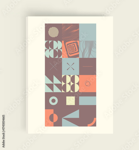 Abstract geometrical pattern. Flat mosaic design. Art composition. Cover design template. Vector illustration for brochure, planner, diary, notebook or notepad.