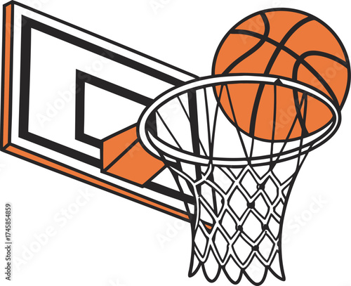 Basketball and Hoop Isolated Vector Graphic | Classic Basketball Hoop and Ball Illustration