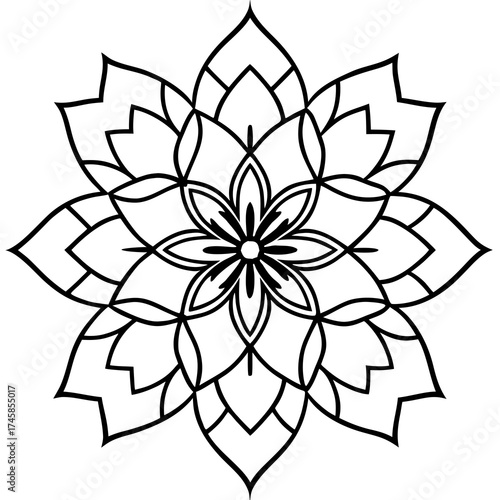 Floral Mandala Line Art Ornament Vector Illustration on White Background