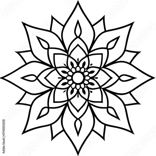 Floral Mandala Line Art Ornament Vector Illustration on White Background