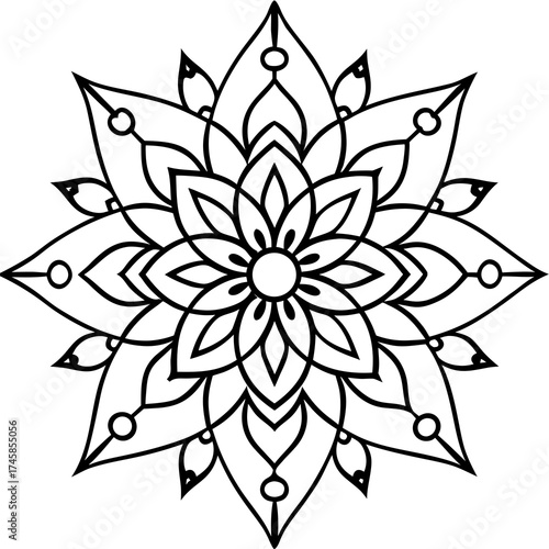 Floral Mandala Line Art Ornament Vector Illustration on White Background