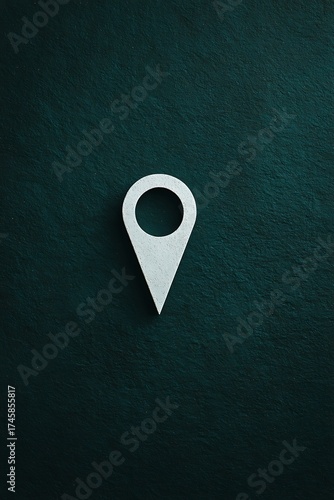 Modern location pin graphic against deep textured background, find your place