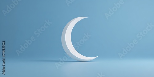 Elegant white crescent moon glows against serene blue background