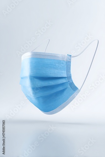 Blue surgical mask floats, essential health protection for modern life