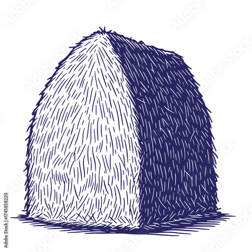 Artistic vintage illustration of a hay bale showing contrasting light and shadow