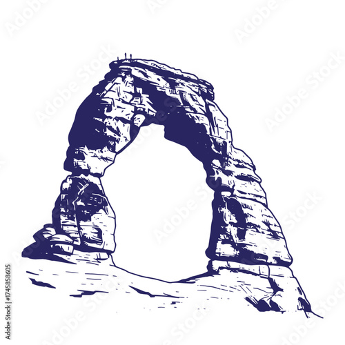 Delicate arch in arches national park utah vintage hand drawn illustration