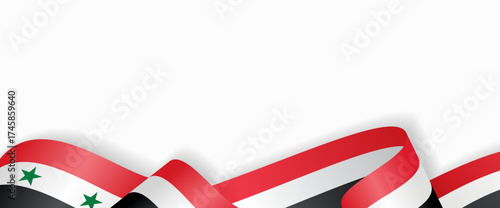 Syrian flag stylized wavy ribbon abstract background layout. Vector illustration.