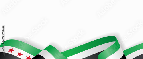 Syrian flag stylized wavy ribbon abstract background layout. Vector illustration.