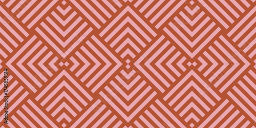 Geometric lines vector seamless pattern. Trendy funky texture with stripes, squares, chevron, arrows, lines, tiles. Abstract red and pink linear graphic background. Stylish ornament. Repeating design